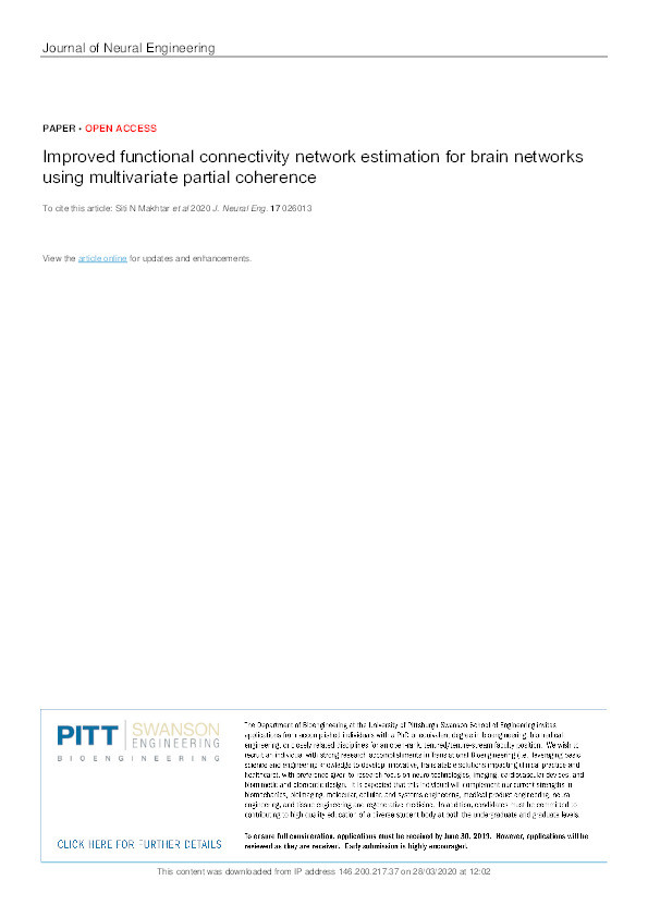 Improved functional connectivity network estimation for brain networks using multivariate partial coherence Thumbnail
