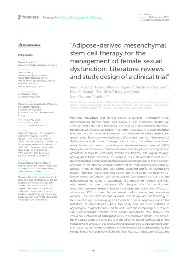 “Adipose-derived mesenchymal stem cell therapy for the management of female sexual dysfunction: Literature reviews and study design of a clinical trial” Thumbnail