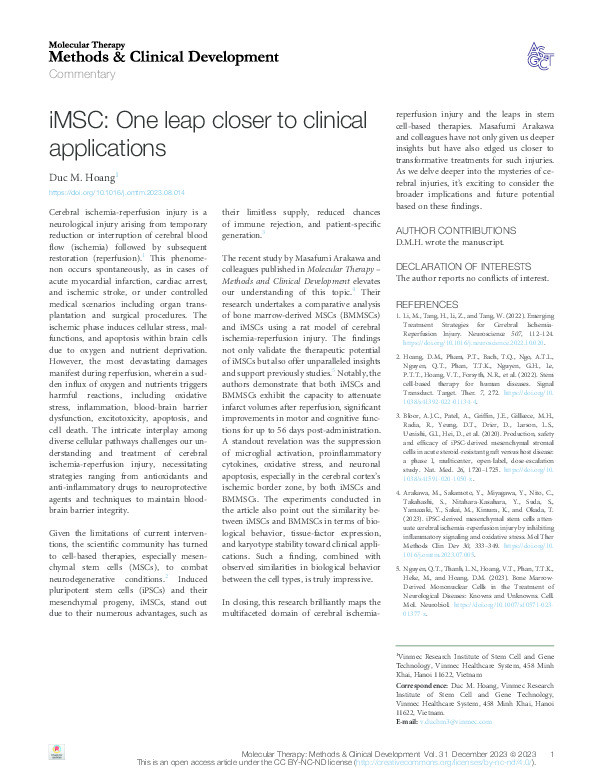 iMSC: One leap closer to clinical applications Thumbnail