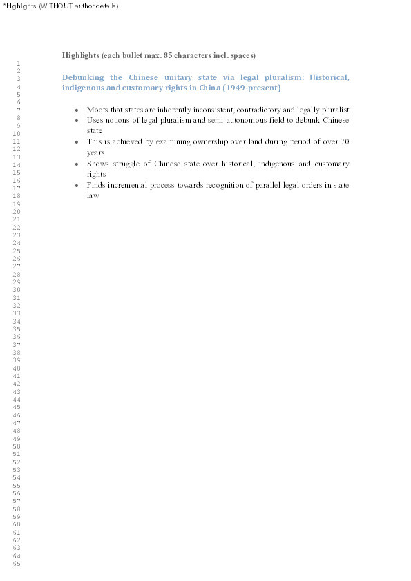 Debunking the Chinese unitary state via legal pluralism: Historical, indigenous and customary rights in China (1949–present) Thumbnail