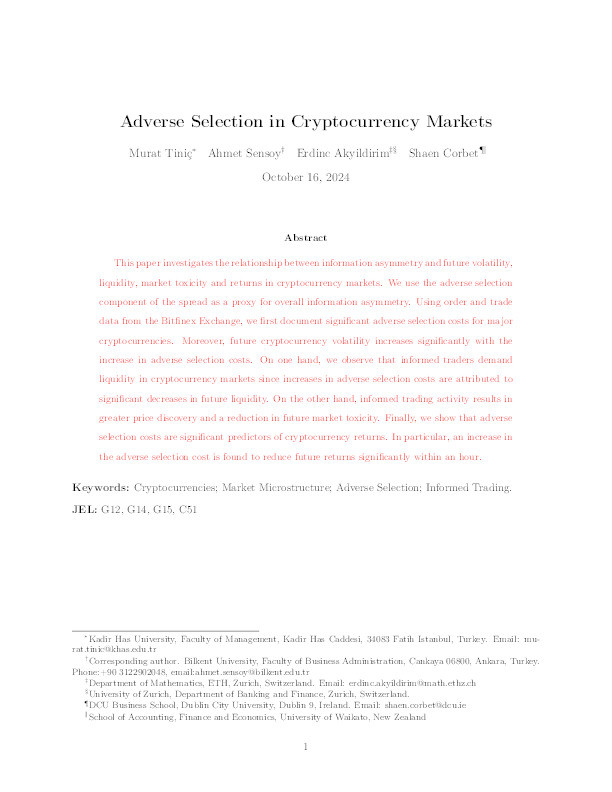 Adverse selection in cryptocurrency markets Thumbnail