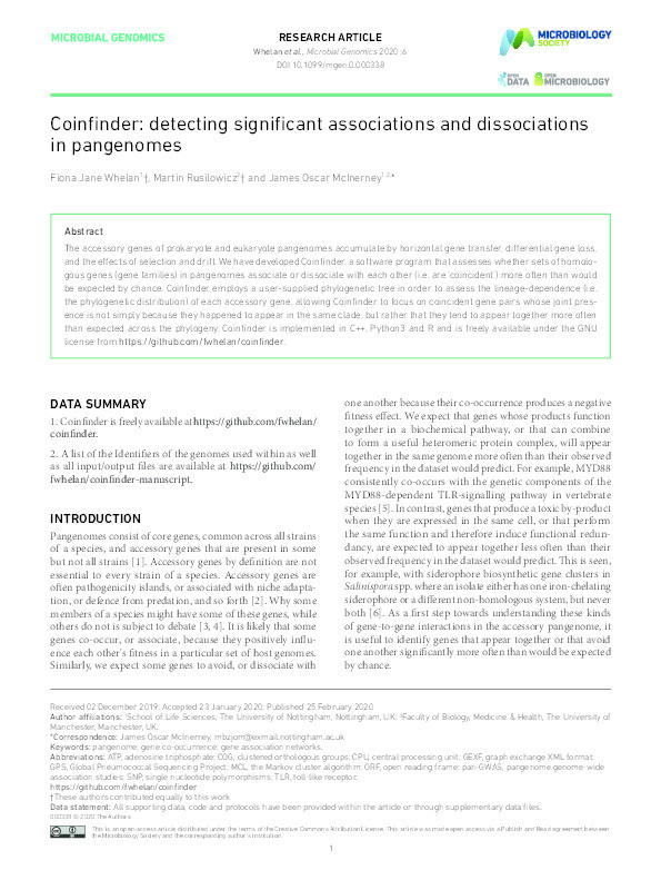 Coinfinder: Detecting significant associations and dissociations in pangenomes Thumbnail