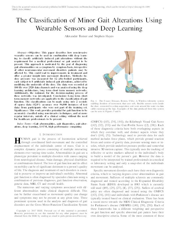 The Classification of Minor Gait Alterations Using Wearable Sensors and Deep Learning Thumbnail