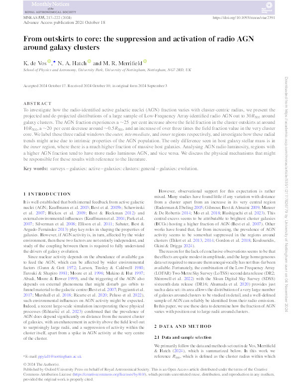 From outskirts to core: the suppression and activation of radio AGN around galaxy clusters Thumbnail