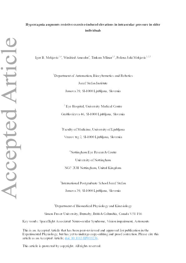 Hypercapnia augments resistive exercise‐induced elevations in intraocular pressure in older individuals Thumbnail