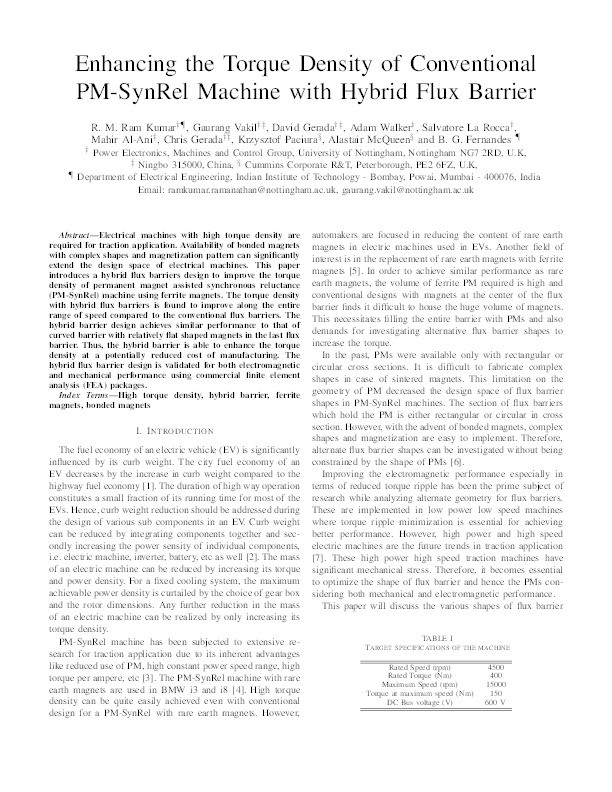 Enhancing the Torque Density of Conventional PM-SynRel Machine with Hybrid Flux Barrier Thumbnail