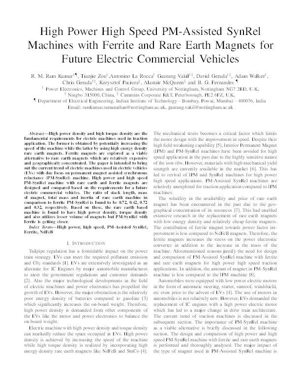 High Power High Speed PM-Assisted SynRel Machines with Ferrite and Rare Earth Magnets for Future Electric Commercial Vehicles Thumbnail