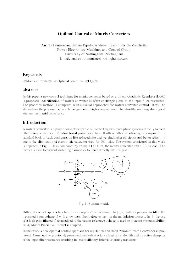 Optimal Control of Matrix Converters Thumbnail