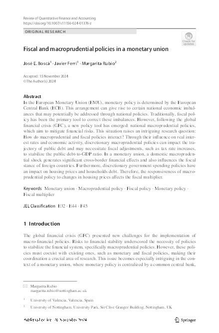Fiscal and macroprudential policies in a monetary union Thumbnail