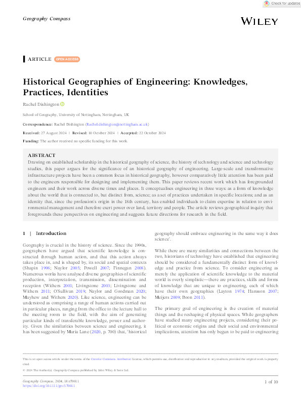 Historical geographies of engineering: knowledges, practices, identities Thumbnail