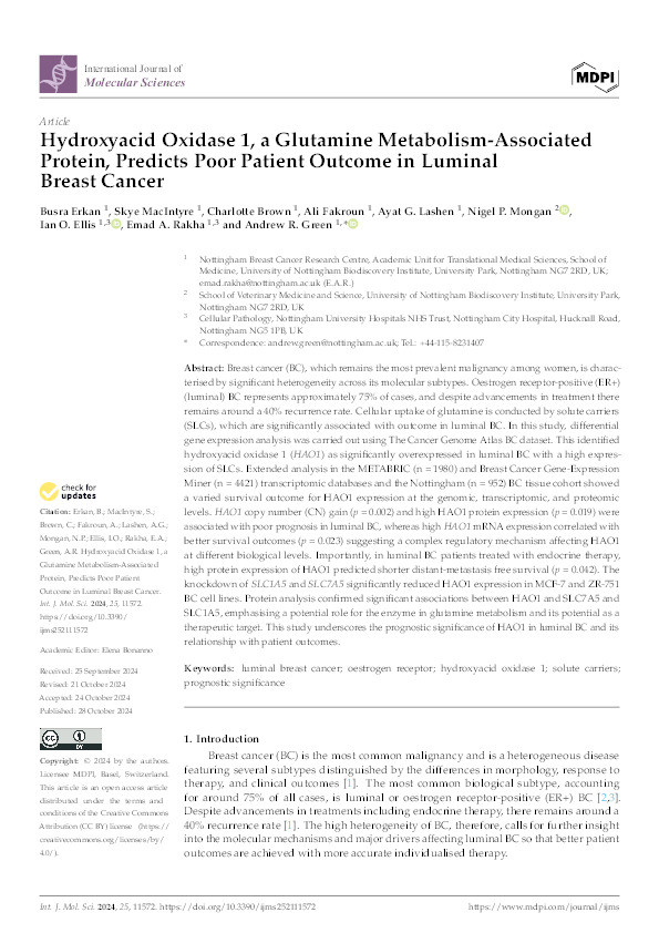 Hydroxyacid Oxidase 1, a Glutamine Metabolism-Associated Protein, Predicts Poor Patient Outcome in Luminal Breast Cancer Thumbnail