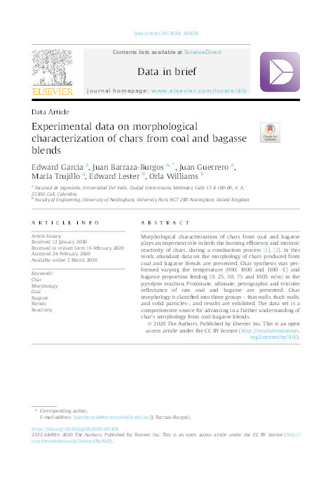 Experimental data on morphological characterization of chars from coal and bagasse blends Thumbnail