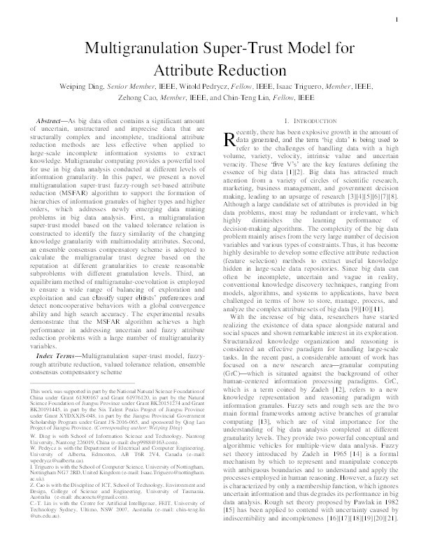 Multigranulation Super-Trust Model for Attribute Reduction Thumbnail