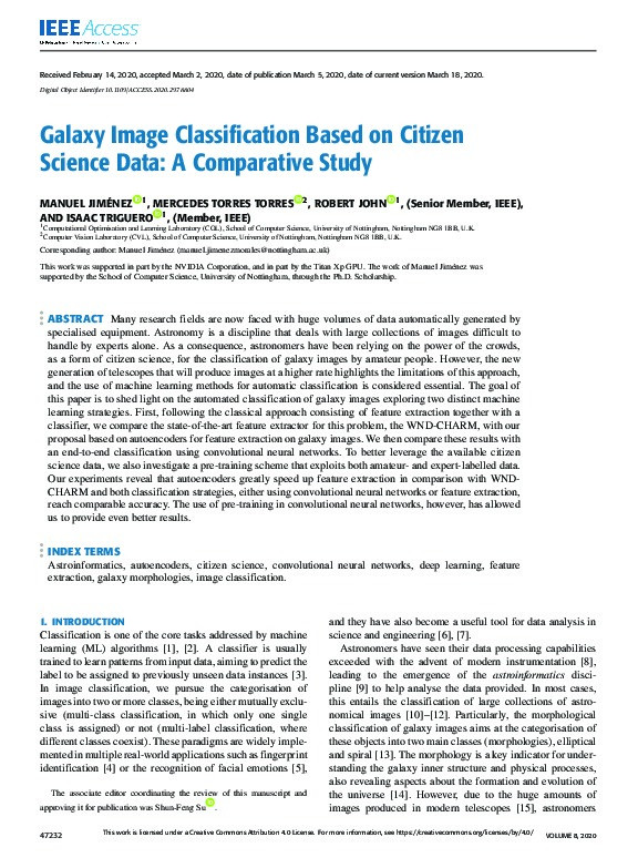 Galaxy Image Classification Based on Citizen Science Data: A Comparative Study Thumbnail