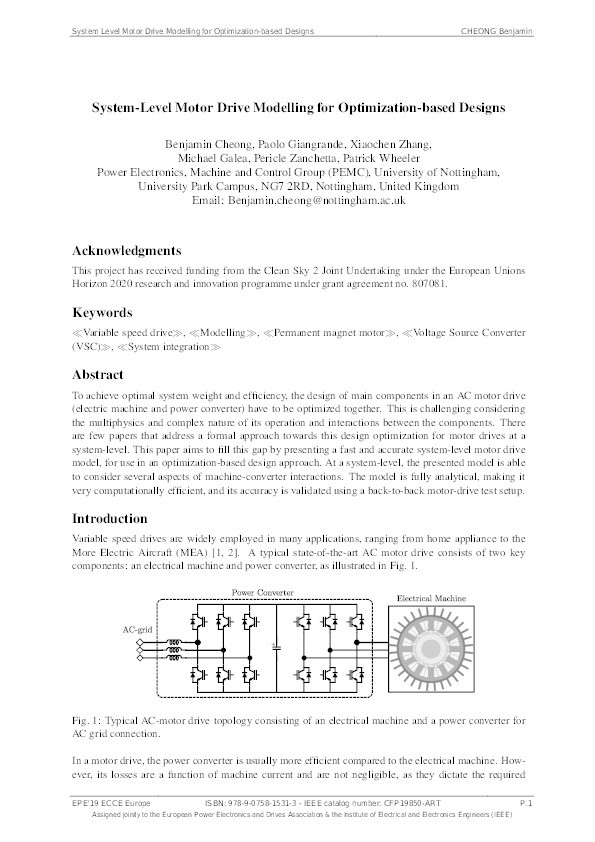 System-Level Motor Drive Modelling for Optimization-based Designs Thumbnail