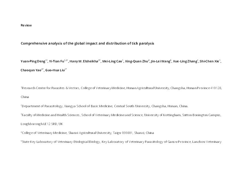 Comprehensive analysis of the global impact and distribution of tick paralysis, a deadly neurological yet fully reversible condition Thumbnail