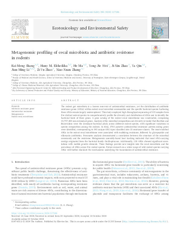 Metagenomic profiling of cecal microbiota and antibiotic resistome in rodents Thumbnail