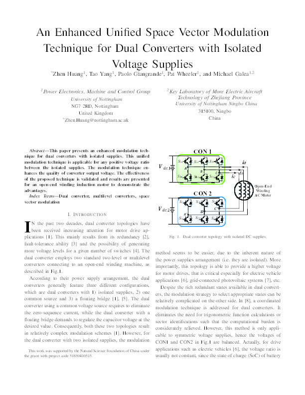 An Enhanced Unified Space Vector Modulation Technique for Dual Converters with Isolated Voltage Supplies Thumbnail