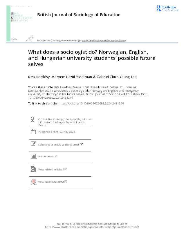 What does a sociologist do? Norwegian, English, and Hungarian university students’ possible future selves Thumbnail