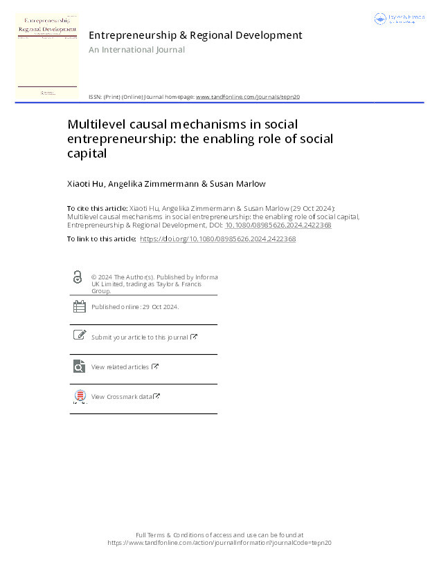 Multilevel causal mechanisms in social entrepreneurship: the enabling role of social capital Thumbnail