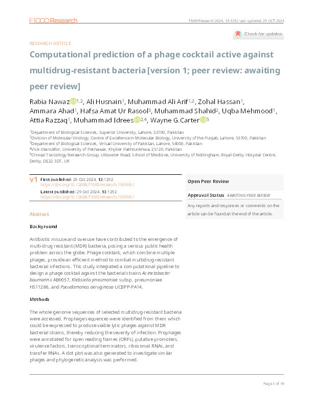 Computational prediction of a phage cocktail active against multidrug-resistant bacteria [version 1; peer review: awaiting peer review] Thumbnail