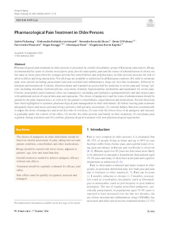 Pharmacological Pain Treatment in Older Persons Thumbnail