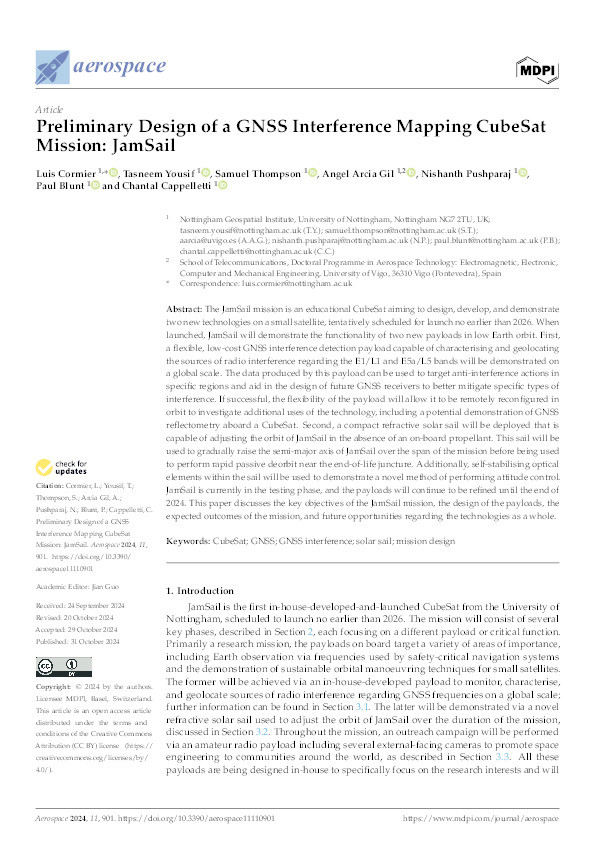 Preliminary Design of a GNSS Interference Mapping CubeSat Mission: JamSail Thumbnail