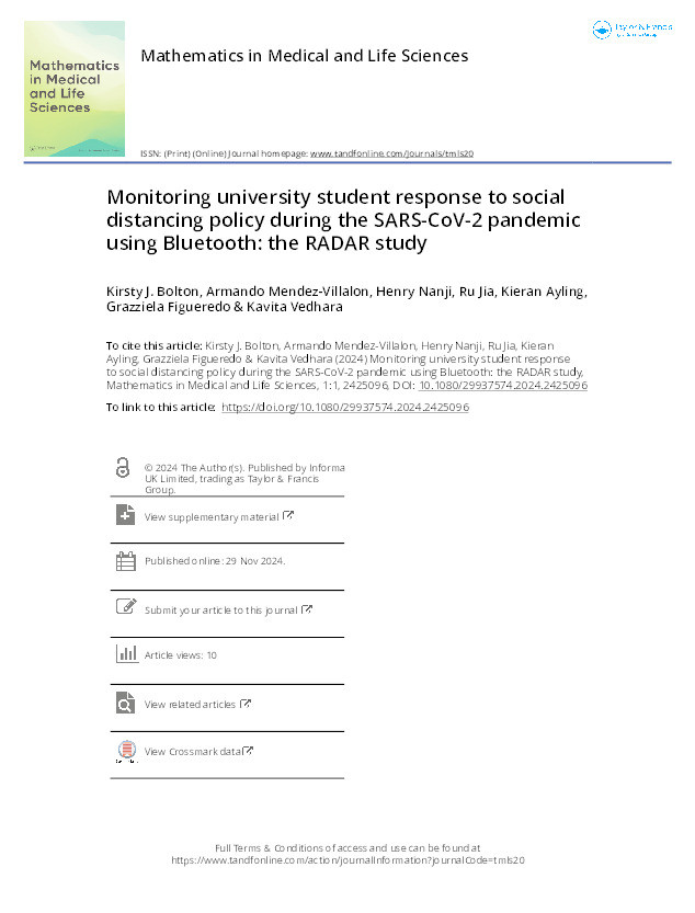 Monitoring university student response to social distancing policy during the SARS-CoV-2 pandemic using Bluetooth: the RADAR study Thumbnail