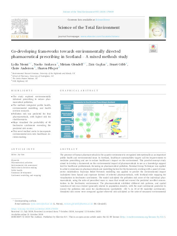 Co-developing frameworks towards environmentally directed pharmaceutical prescribing in Scotland – A mixed methods study Thumbnail