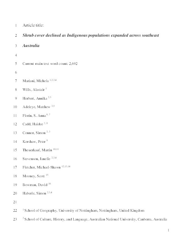 Shrub cover declined as Indigenous populations expanded across southeast Australia Thumbnail