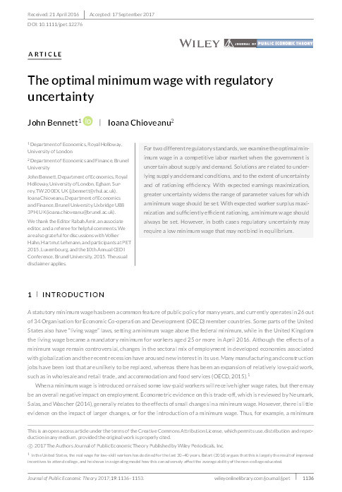 The Optimal Minimum Wage with Regulatory Uncertainty Thumbnail