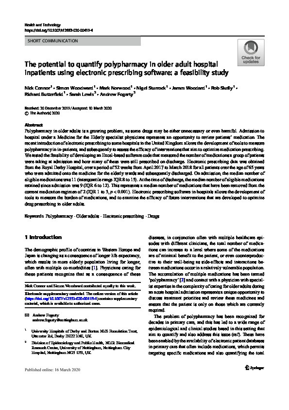 The potential to quantify polypharmacy in older adult hospital inpatients using electronic prescribing software: A feasibility study Thumbnail