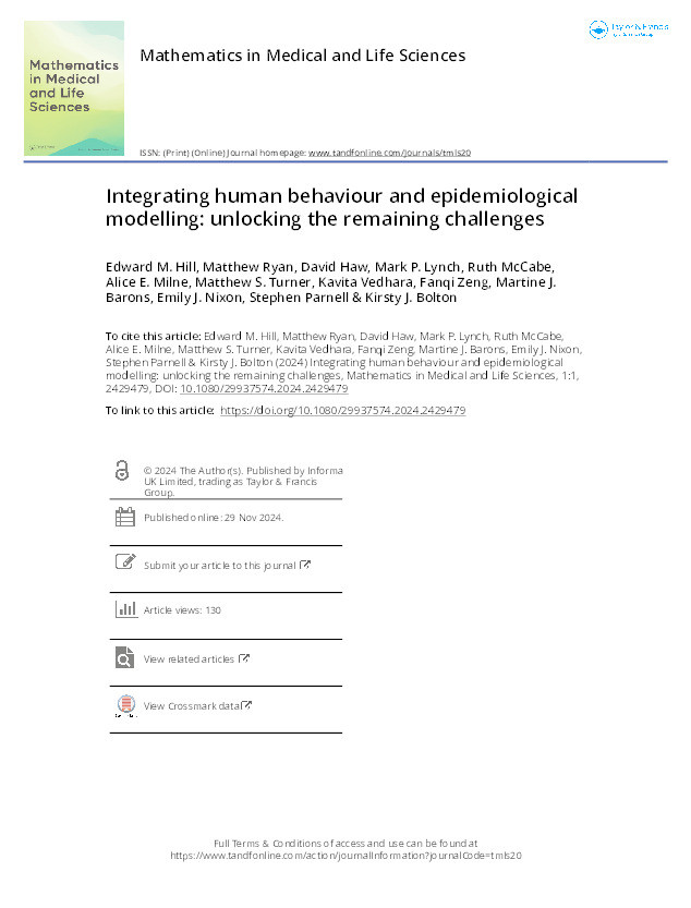 Integrating human behaviour and epidemiological modelling: unlocking the remaining challenges Thumbnail