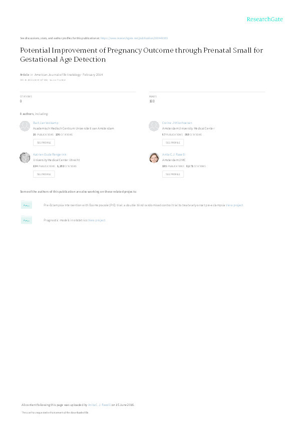 Potential improvement of pregnancy outcome through prenatal small for gestational age detection Thumbnail