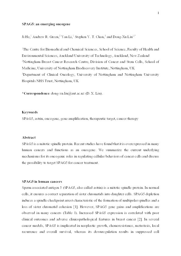 SPAG5: An Emerging Oncogene Thumbnail