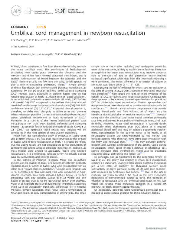 Umbilical cord management in newborn resuscitation Thumbnail