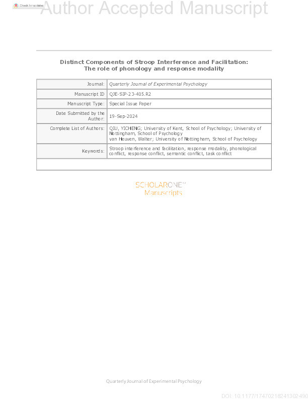 EXPRESS: Distinct Components of Stroop Interference and Facilitation: The role of phonology and response modality Thumbnail