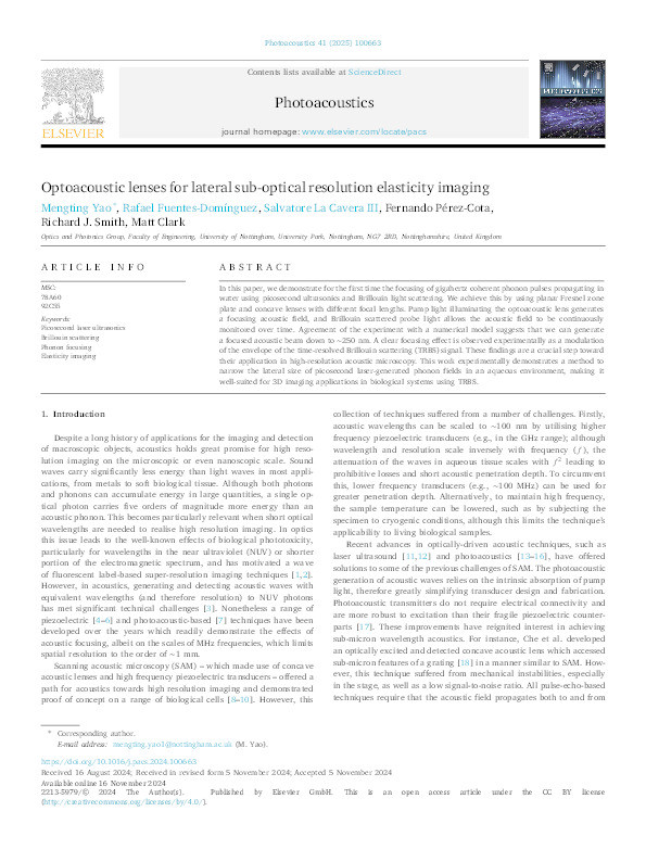 Optoacoustic lenses for lateral sub-optical resolution elasticity imaging Thumbnail