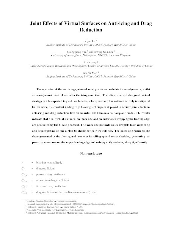 Joint Effects of Virtual Surfaces on Anti-Icing and Drag Reduction Thumbnail