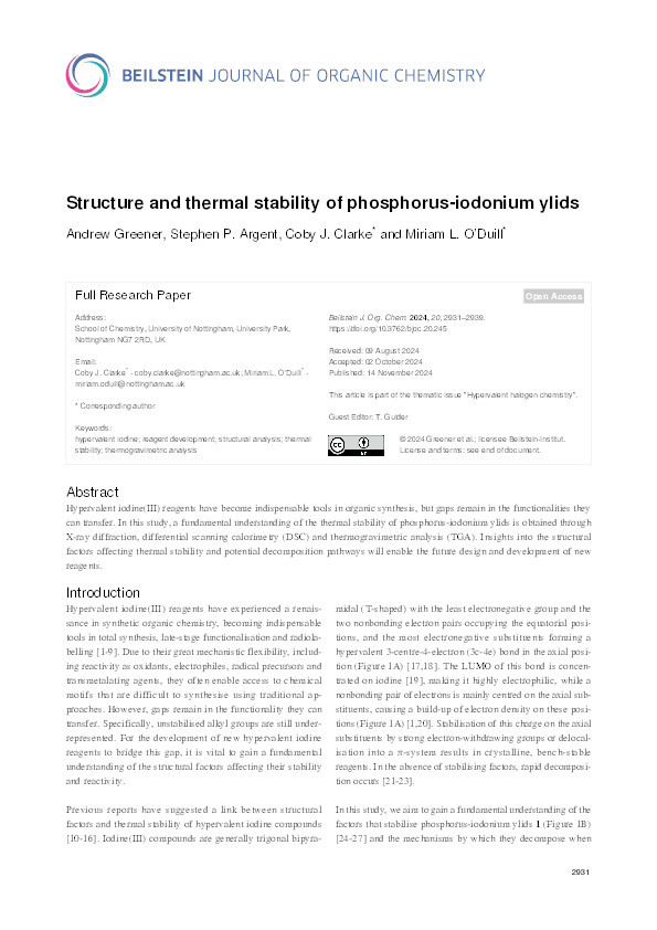 Structure and thermal stability of phosphorus-iodonium ylids Thumbnail