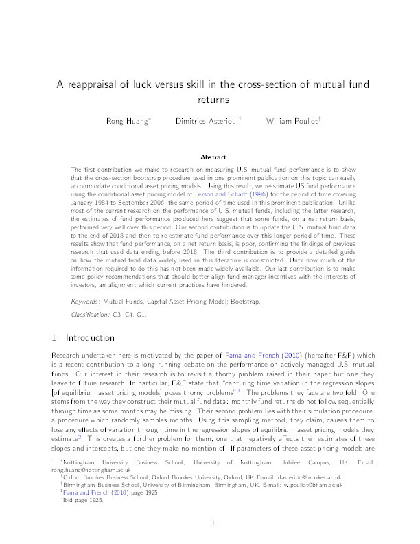 A reappraisal of luck versus skill in the cross-section of mutual fund returns Thumbnail