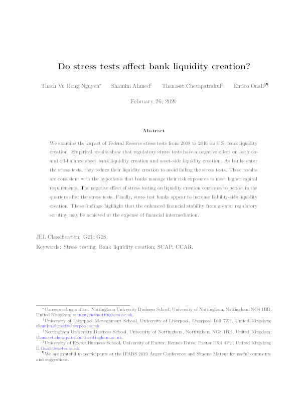 Do stress tests affect bank liquidity creation? Thumbnail