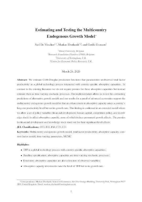 Estimating and testing the multicountry endogenous growth model Thumbnail