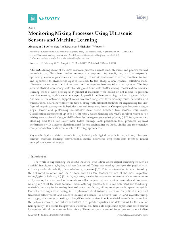 Monitoring Mixing Processes Using Ultrasonic Sensors and Machine Learning Thumbnail