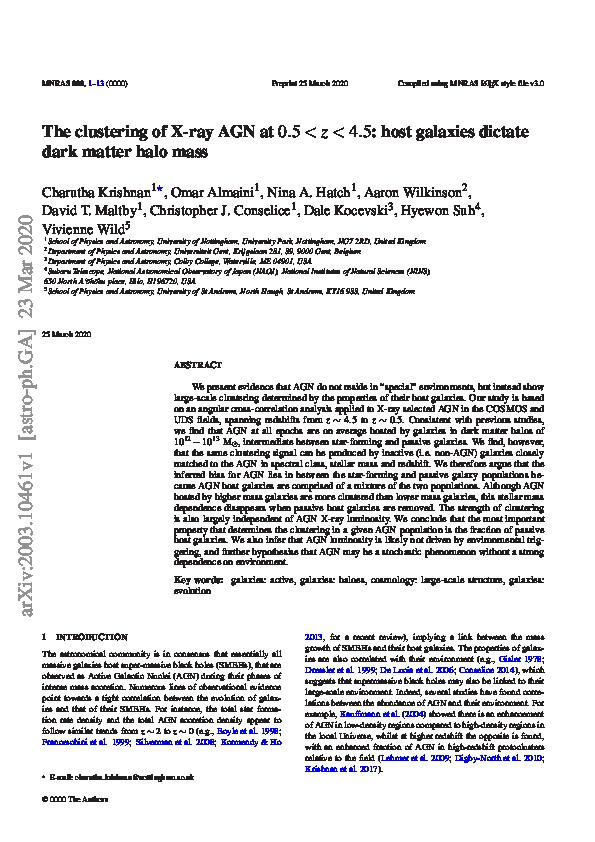 The clustering of X-ray AGN at 0.5 < z < 4.5: host galaxies dictate dark matter halo mass Thumbnail