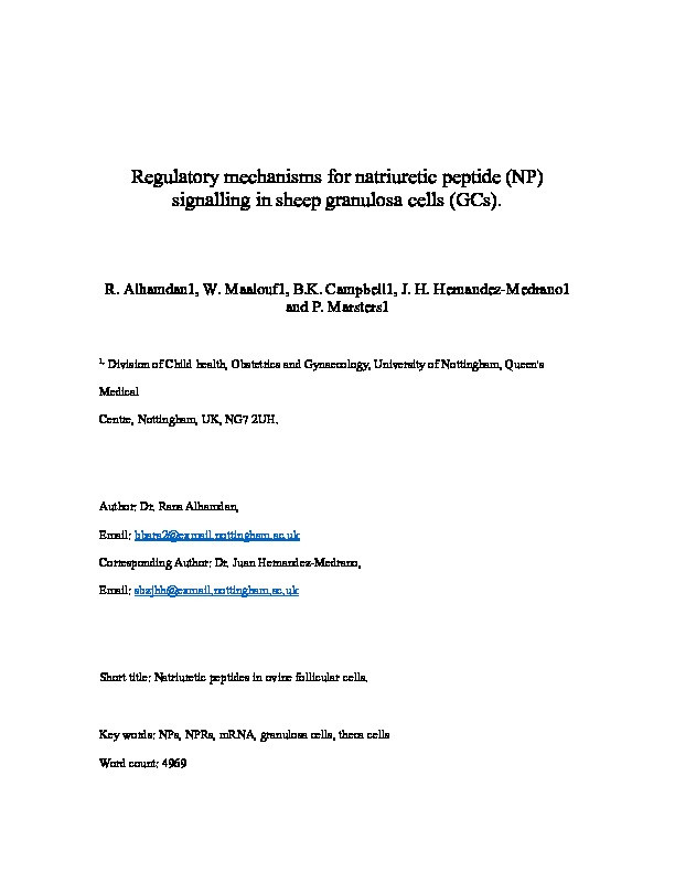 Regulatory mechanisms for natriuretic peptide signalling in sheep granulosa cells Thumbnail