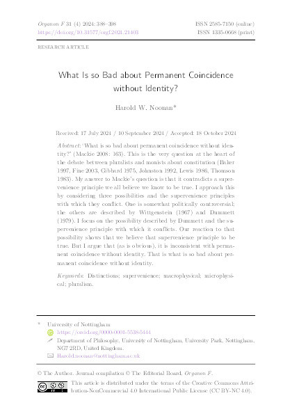 What Is so Bad about Permanent Coincidence without Identity? Thumbnail