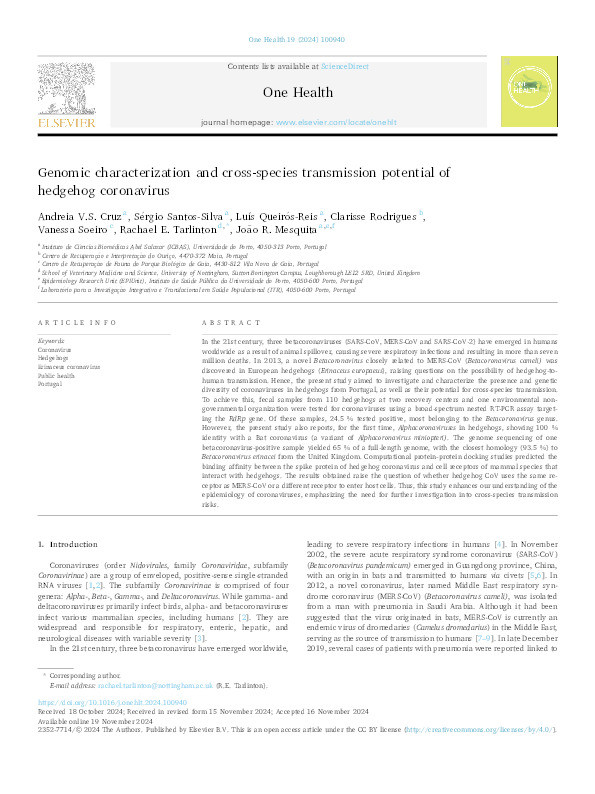 Genomic characterization and cross-species transmission potential of hedgehog coronavirus Thumbnail