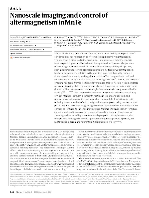 Nanoscale imaging and control of altermagnetism in MnTe Thumbnail