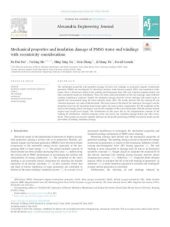 Mechanical properties and insulation damage of PMSG stator end windings with eccentricity considerations Thumbnail